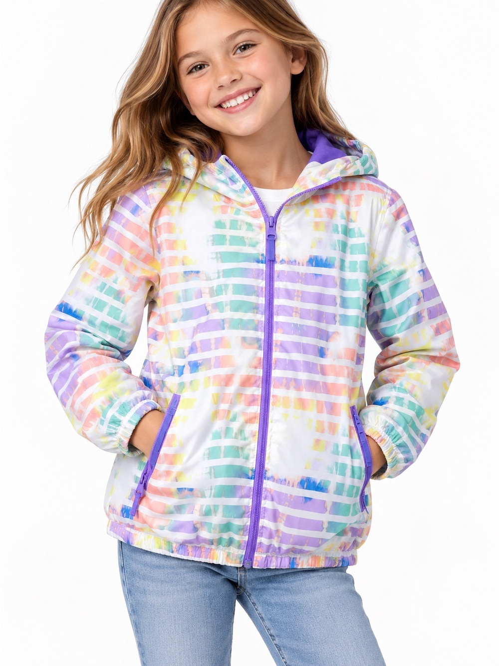 Cat & Jack Multicolor Hooded Windbreaker Jacket Size L